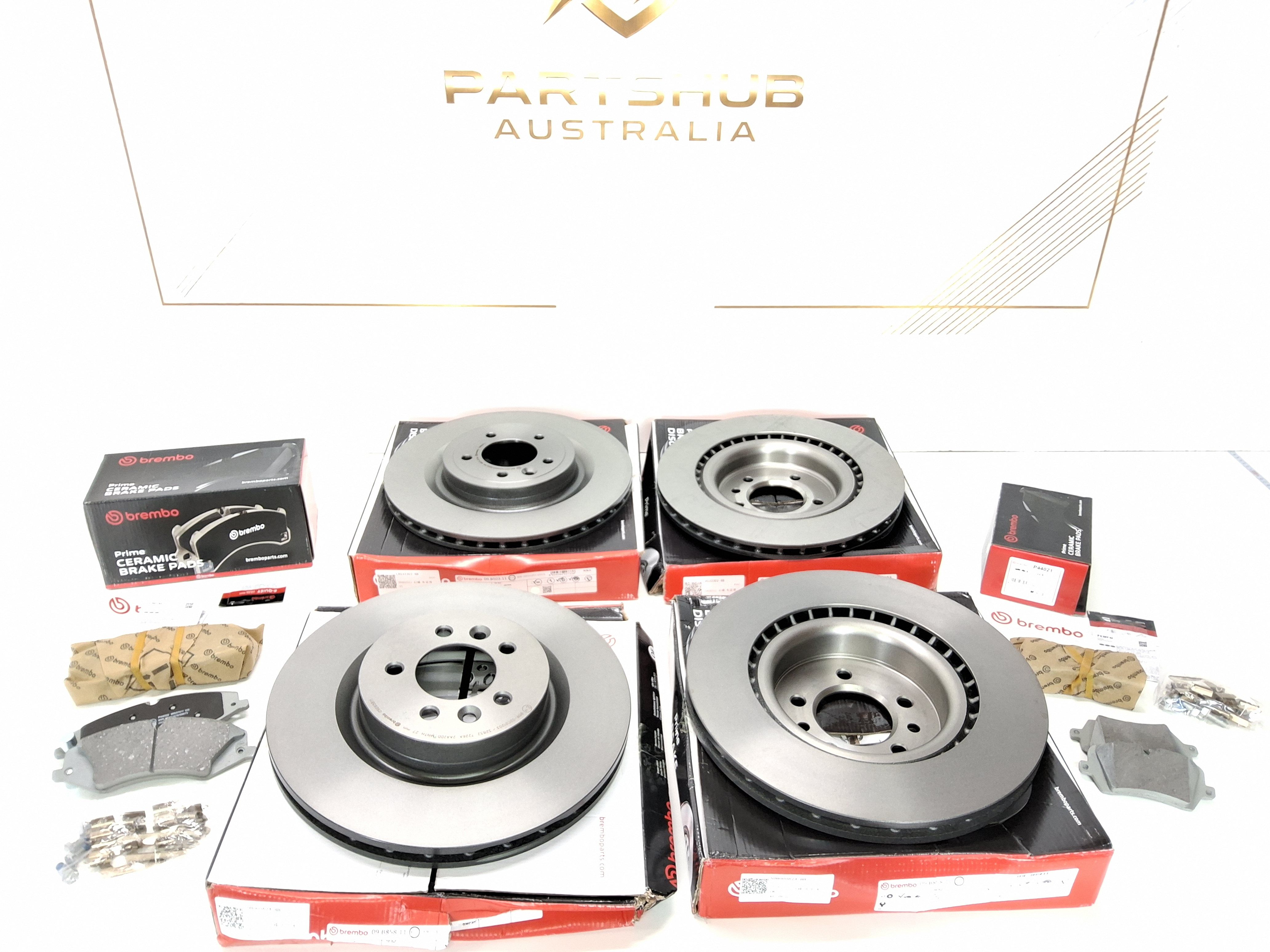 BREMBO FRONT & REAR BRAKE DISC ROTORS CERAMIC PADS KIT RANGE ROVER L405 L494 SPORT D5 360mm 350mm